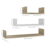 Wall Display Shelf 3 pcs White and Sonoma Oak Engineered Wood - Rear View