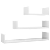 Wall Display Shelf 3 pcs High Gloss White Engineered Wood - Front View