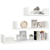 Wall Display Shelf 3 pcs High Gloss White Engineered Wood