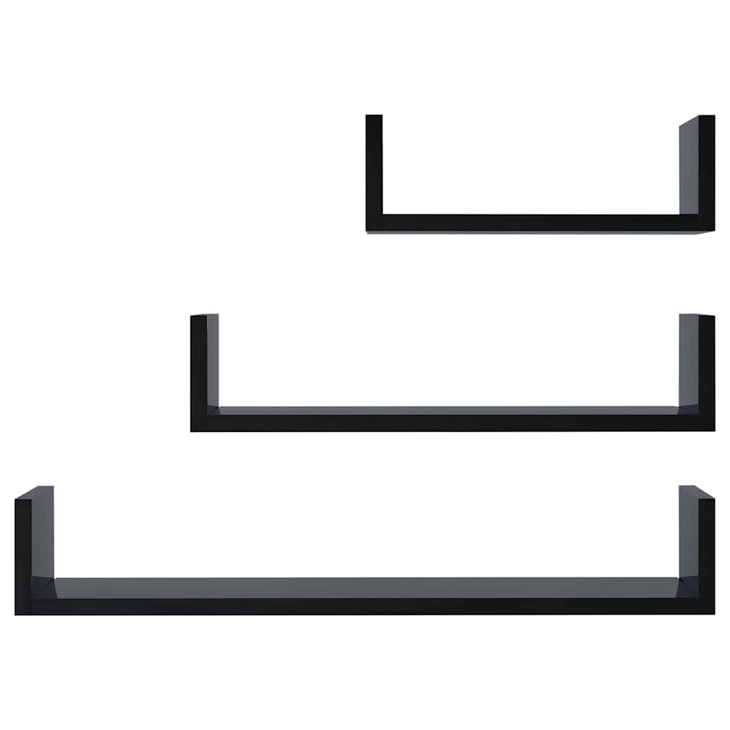 Wall Display Shelf 3 pcs High Gloss Black Engineered Wood