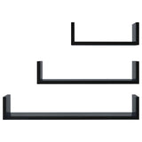 Wall Display Shelf 3 pcs High Gloss Black Engineered Wood