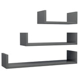 Wall Display Shelf 3 pcs High Gloss Grey Engineered Wood - Front View