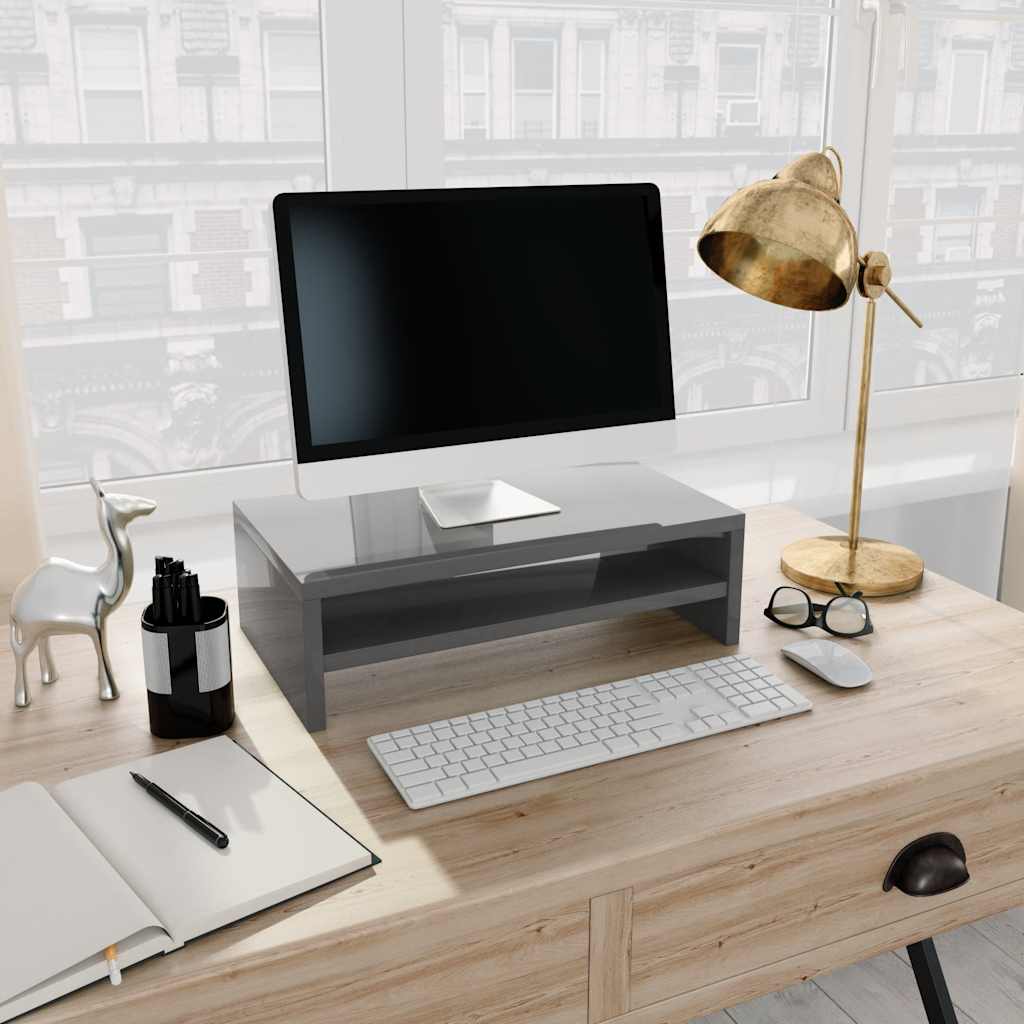 Monitor Stand High Gloss Grey 42x24x13 cm Engineered Wood