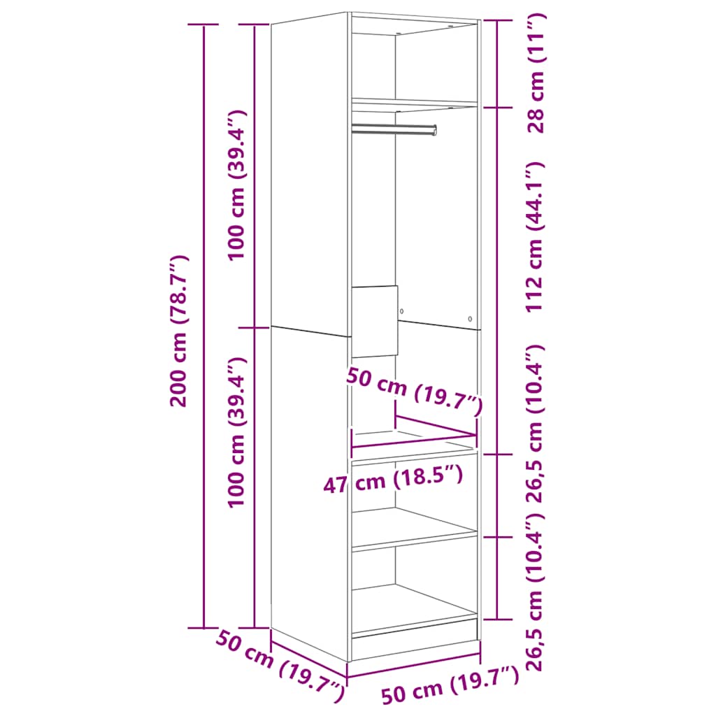 Wardrobe White 50x50x200 cm Engineered Wood