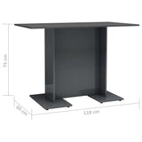 Dining Table High Gloss Grey 110x60x75 cm Engineered Wood - Rear View