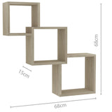 Cube Wall Shelves Sonoma Oak 68x15x68 cm Engineered Wood - Rear View