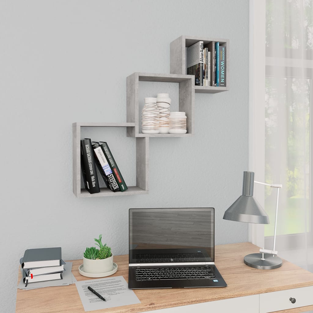Cube Wall Shelves Concrete Grey 68x15x68 cm Engineered Wood