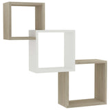 Cube Wall Shelves White and Sonoma Oak 68x15x68 cm Engineered Wood - Front View