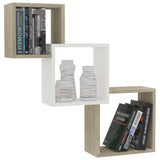 Cube Wall Shelves White and Sonoma Oak 68x15x68 cm Engineered Wood - Side View