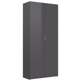 Shoe Cabinet High Gloss Grey 80x35.5x180 cm Engineered Wood - Front View