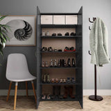 Shoe Cabinet High Gloss Grey 80x35.5x180 cm Engineered Wood