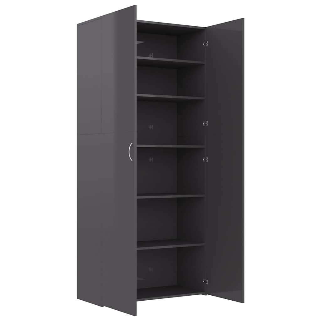 Shoe Cabinet High Gloss Grey 80x35.5x180 cm Engineered Wood