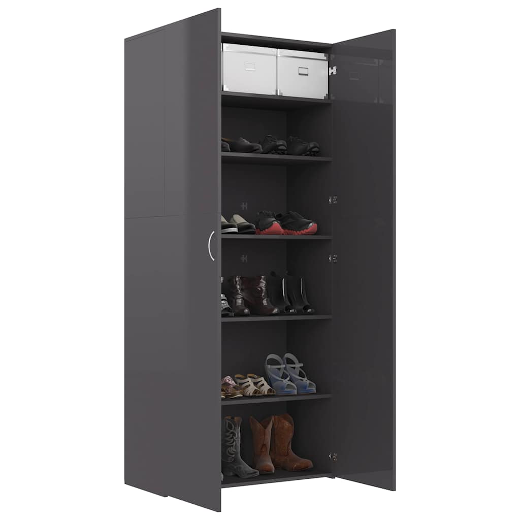 Shoe Cabinet High Gloss Grey 80x35.5x180 cm Engineered Wood