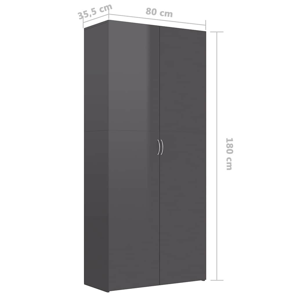 Shoe Cabinet High Gloss Grey 80x35.5x180 cm Engineered Wood