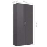 Shoe Cabinet High Gloss Grey 80x35.5x180 cm Engineered Wood