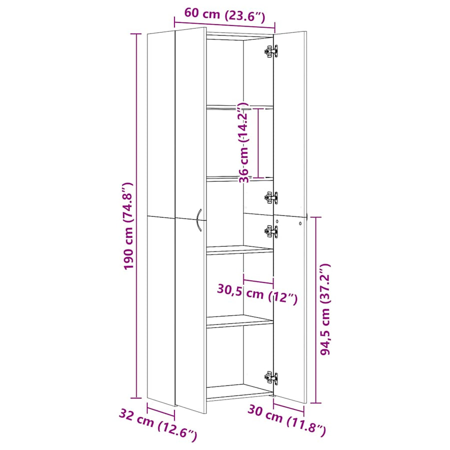 Office Cabinet White 60x32x190 cm Engineered Wood