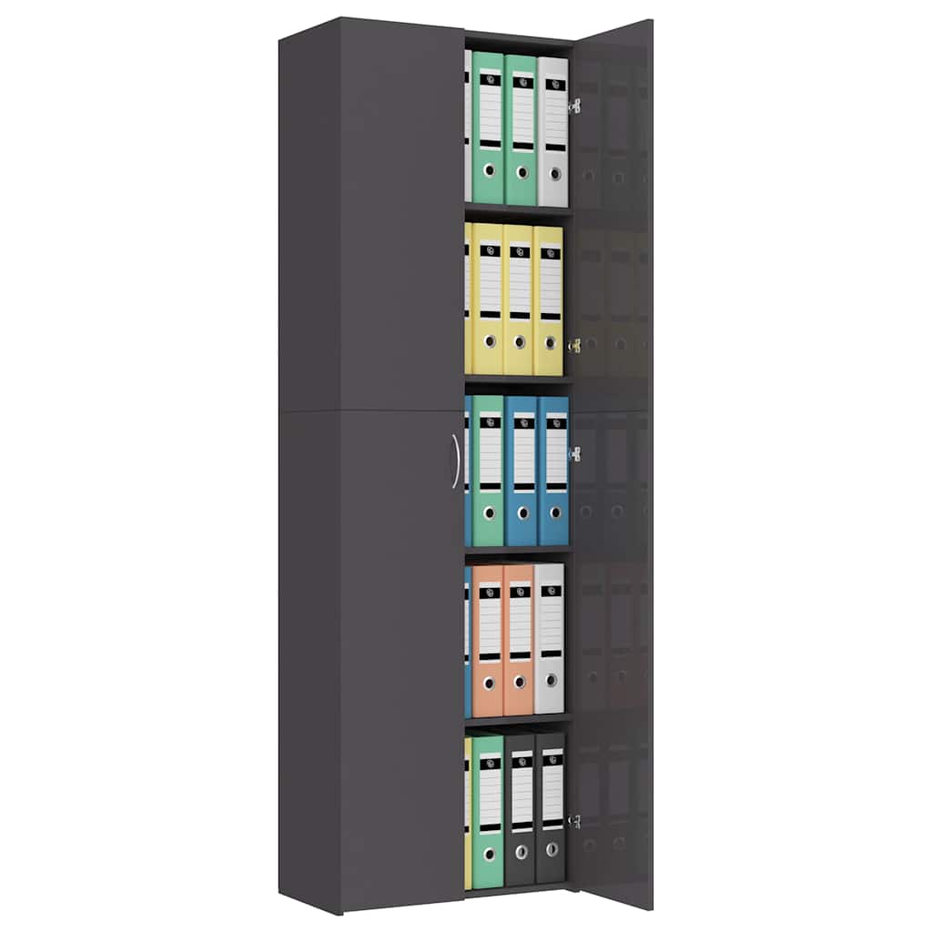 Office Cabinet High Gloss Grey 60x32x190 cm Engineered Wood