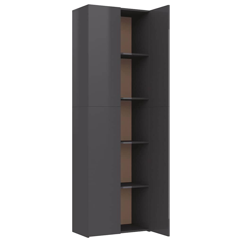 Office Cabinet High Gloss Grey 60x32x190 cm Engineered Wood