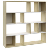 Room Divider/Book Cabinet White and Sonoma Oak 110x24x110 cm Engineered Wood - Front View