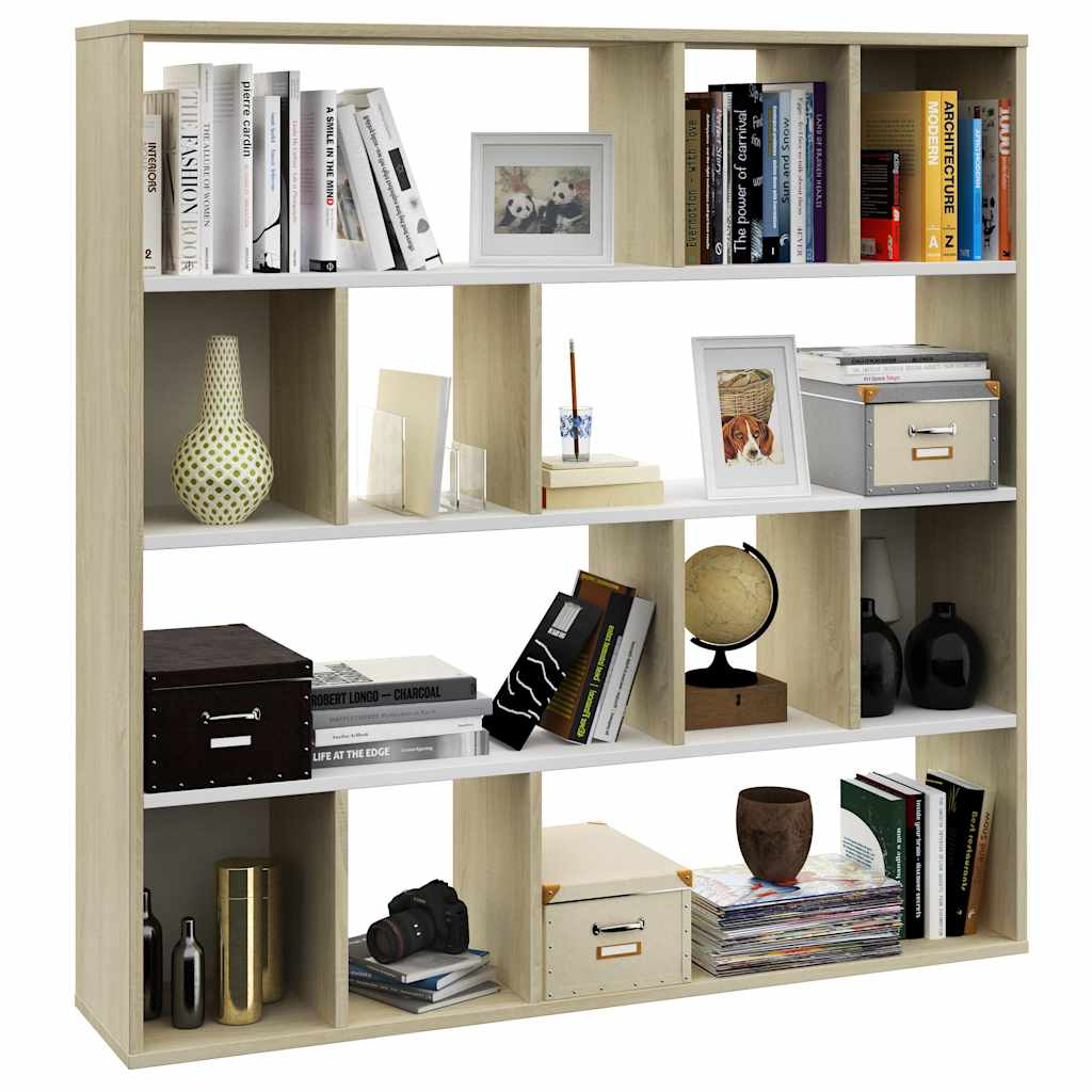 Room Divider/Book Cabinet White and Sonoma Oak 110x24x110 cm Engineered Wood