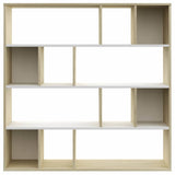 Room Divider/Book Cabinet White and Sonoma Oak 110x24x110 cm Engineered Wood - 45-Degree Angle