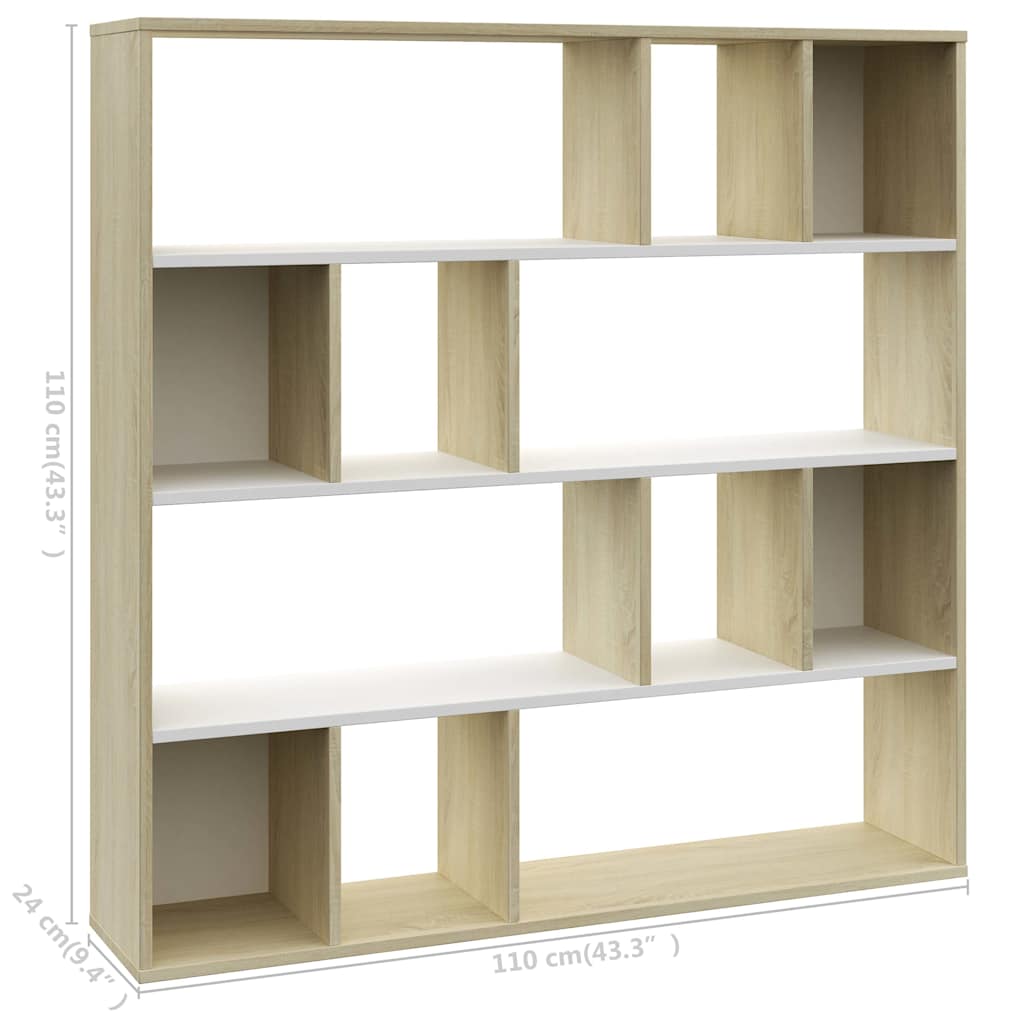 Room Divider/Book Cabinet White and Sonoma Oak 110x24x110 cm Engineered Wood