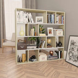 Room Divider/Book Cabinet White and Sonoma Oak 110x24x110 cm Engineered Wood