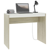 Desk White and Sonoma Oak 90x40x72 cm Engineered Wood - Side View