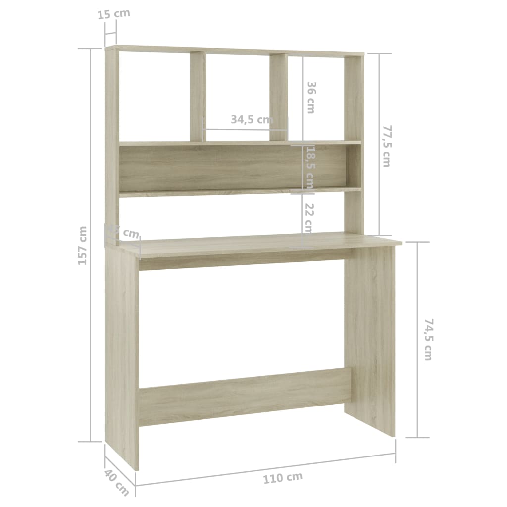 Desk with Shelves Sonoma Oak 110x45x157 cm Engineered Wood