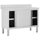 Work Table with Sliding Doors 120x50x(95-97) cm Stainless Steel - Side View