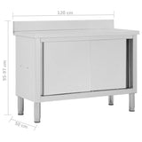Work Table with Sliding Doors 120x50x(95-97) cm Stainless Steel - Low Angle