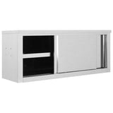 Kitchen Wall Cabinet with Sliding Doors 120x40x50 cm Stainless Steel - Front View