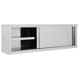 Kitchen Wall Cabinet with Sliding Doors 150x40x50 cm Stainless Steel - Front View