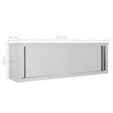 Kitchen Wall Cabinet with Sliding Doors 150x40x50 cm Stainless Steel - Extra Image