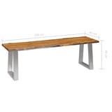 Bench 140 cm Solid Acacia Wood and Stainless Steel - Rear View