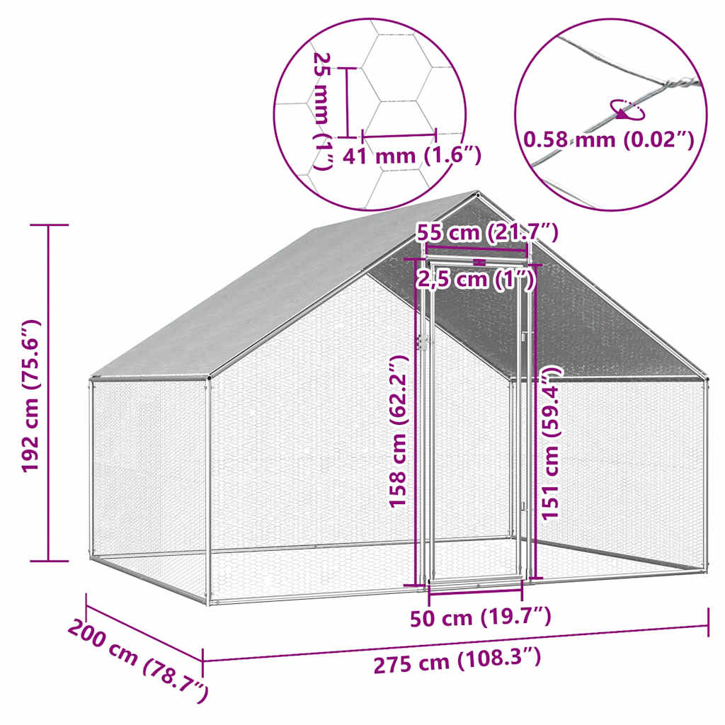 Outdoor Chicken Cage 2.75x2x1.92 m Galvanised Steel