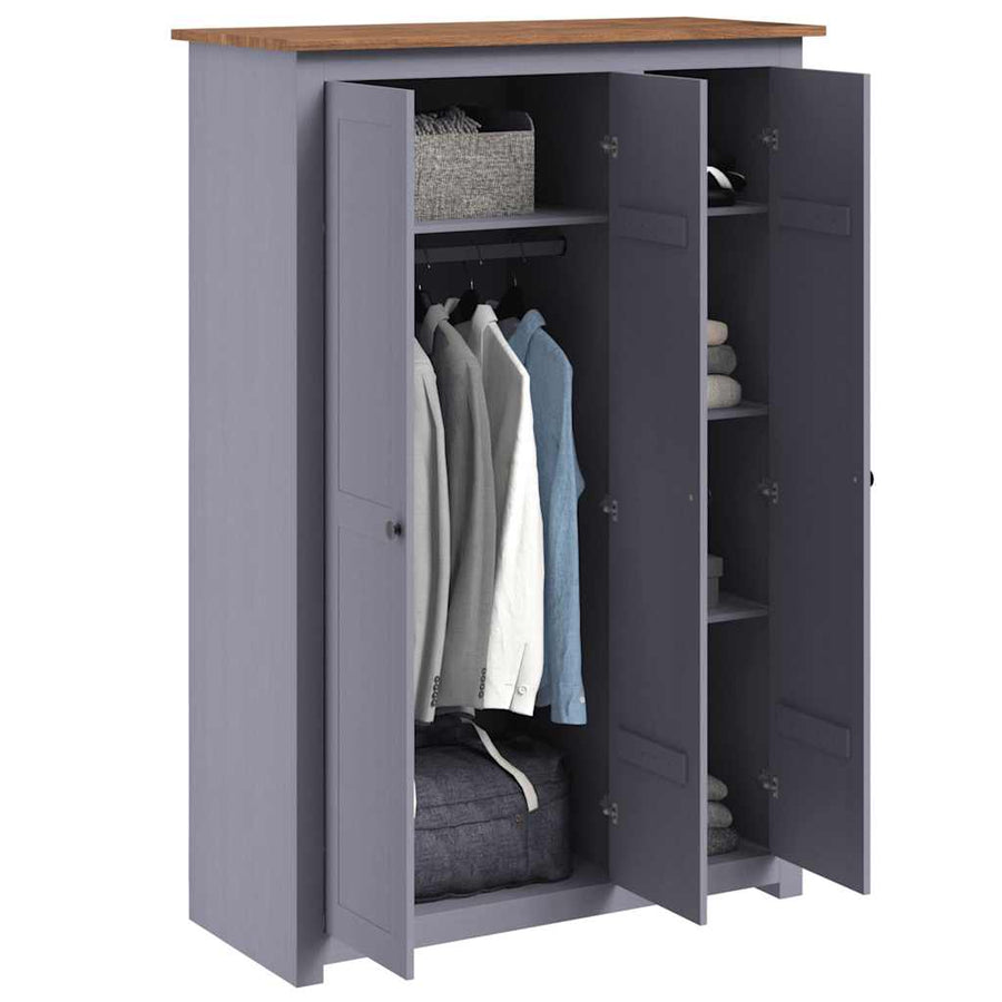 3-Door Wardrobe Grey 118x50x171.5 cm Pine Panama Range