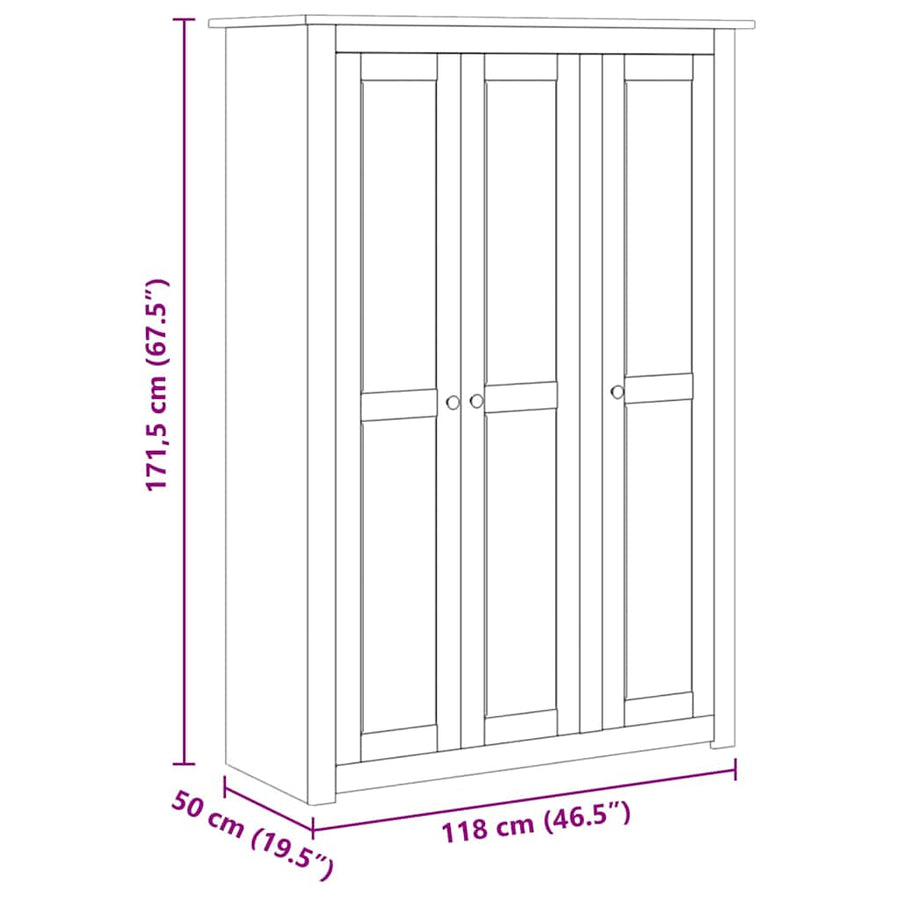 3-Door Wardrobe Grey 118x50x171.5 cm Pine Panama Range