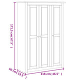 3-Door Wardrobe White 118x50x171.5 cm Pine Panama Range - Extra Image
