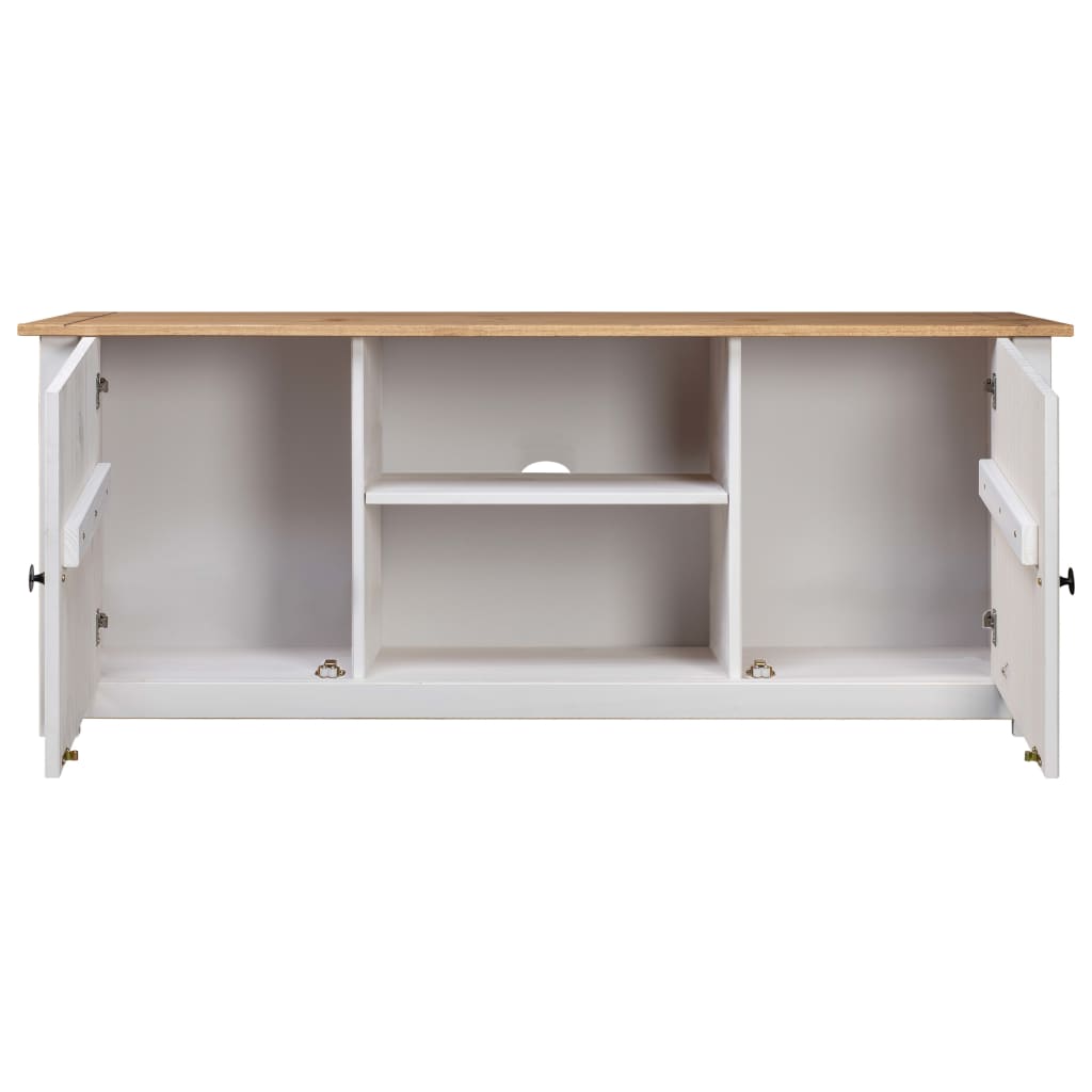 Tv Cabinet White 120x40x50 Cm Solid Pine Wood Panama Range