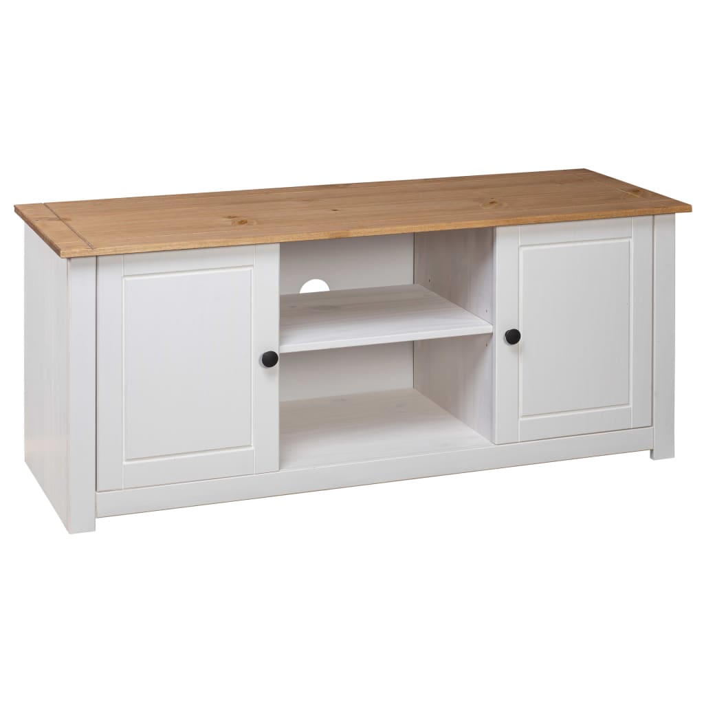 Tv Cabinet White 120x40x50 Cm Solid Pine Wood Panama Range
