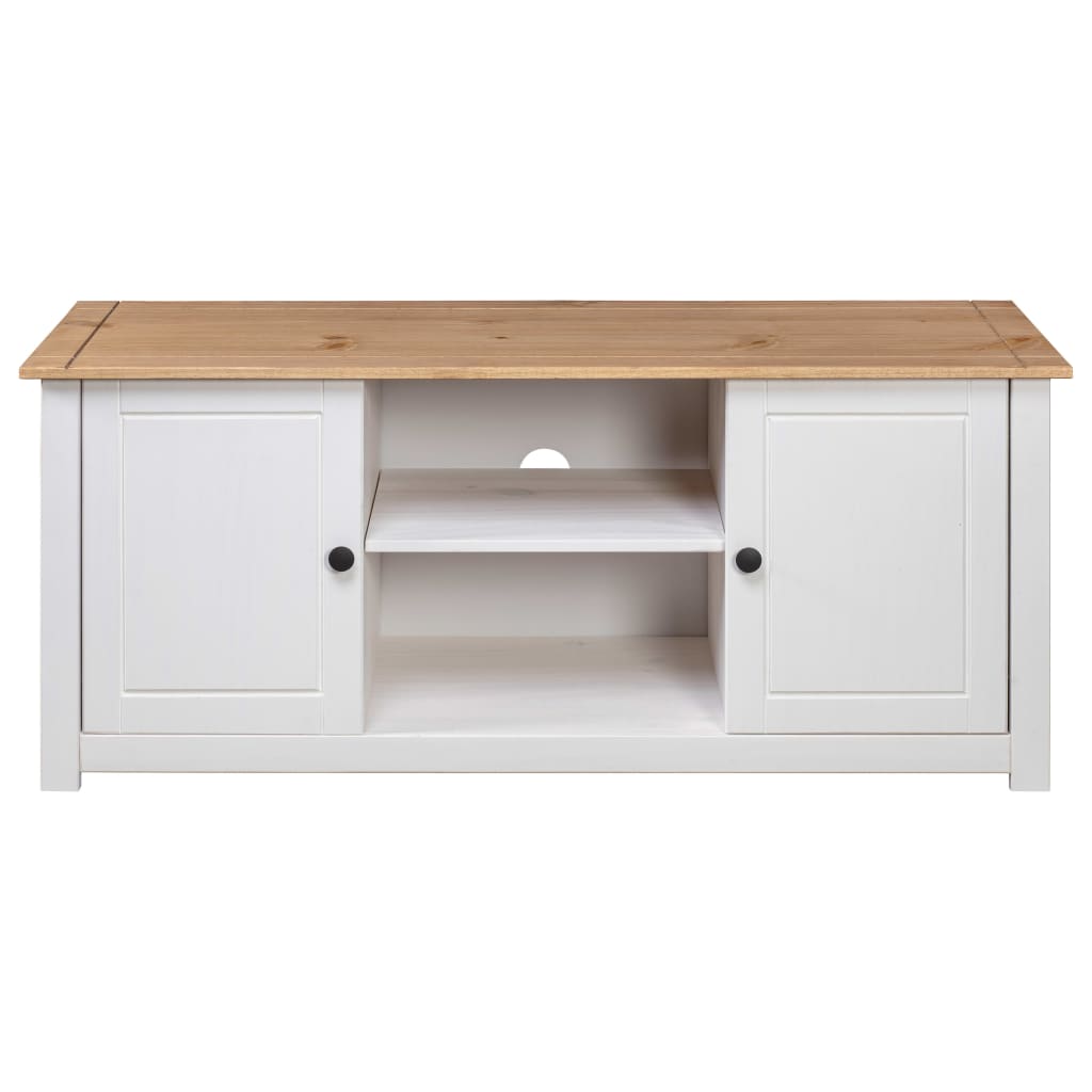 Tv Cabinet White 120x40x50 Cm Solid Pine Wood Panama Range