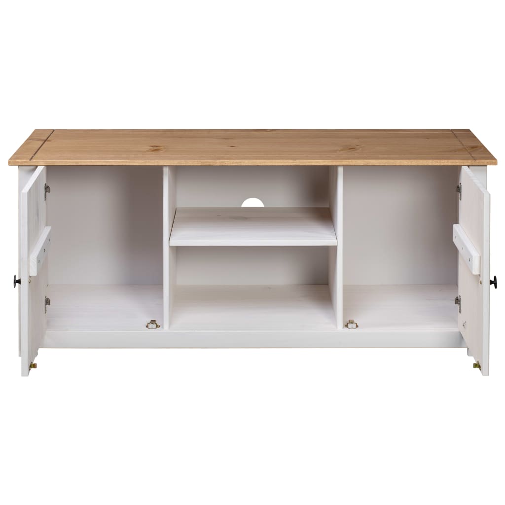 Tv Cabinet White 120x40x50 Cm Solid Pine Wood Panama Range