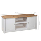 Tv Cabinet White 120x40x50 Cm Solid Pine Wood Panama Range