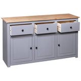 Sideboard Grey 135x40x80 cm Solid Pinewood Panama Range - Close-Up Angle