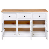 Sideboard White 135x40x80 cm Solid Pinewood Panama Range - Low Angle