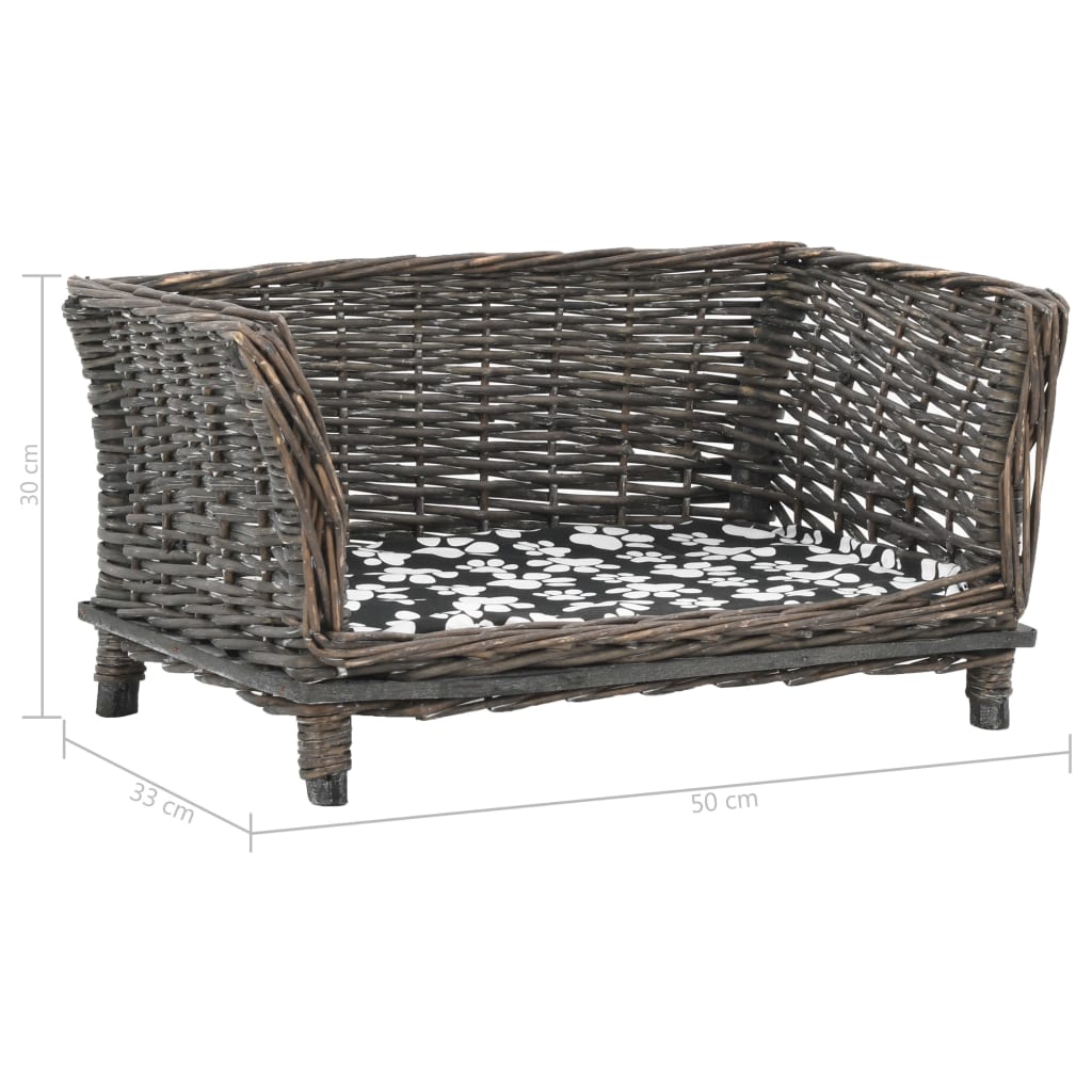 Dog Basket with Cushion Grey 50x33x30 cm Natural Willow