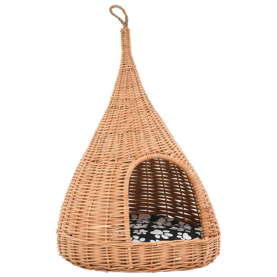 Cat House with Cushion 40x60 cm Natural Willow Teepee