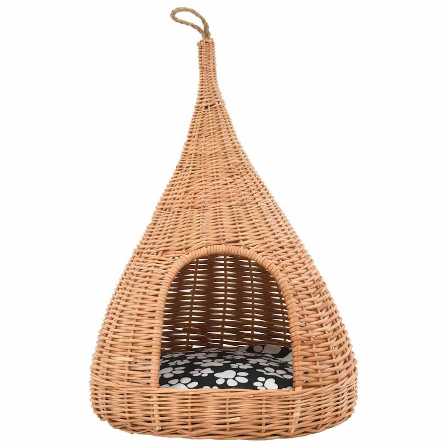 Cat House with Cushion 40x60 cm Natural Willow Teepee