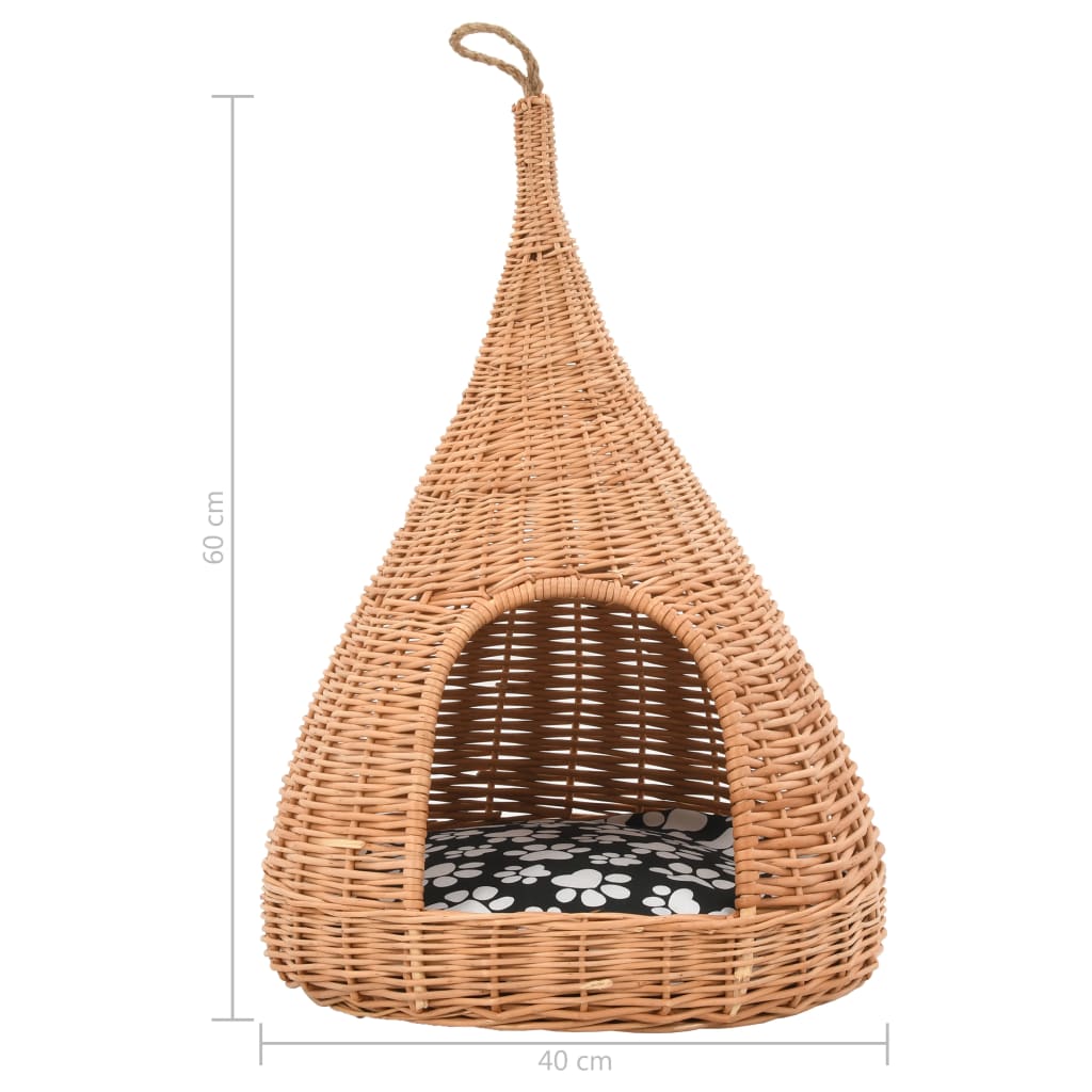 Cat House with Cushion 40x60 cm Natural Willow Teepee